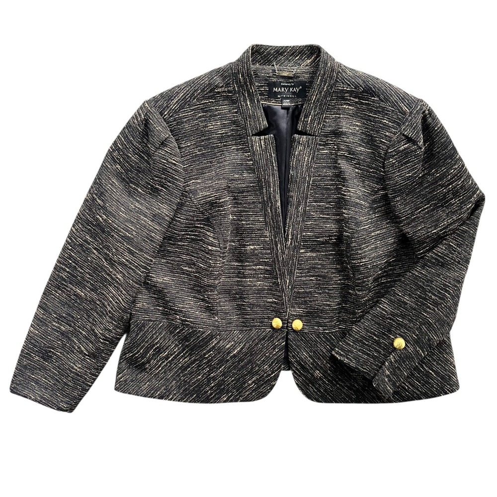 Mary Kay by TwinHill Women 22WP Black Gold Metallic Tweed Sculpted Peplum Jacket